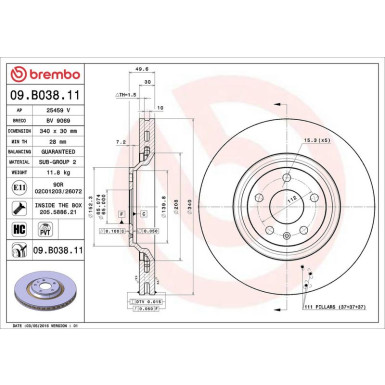 09.B038.11 Bremsscheibe PRIME LINE - UV Coated