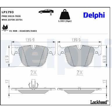 Delphi | Bremsbelagsatz, Scheibenbremse | LP1793