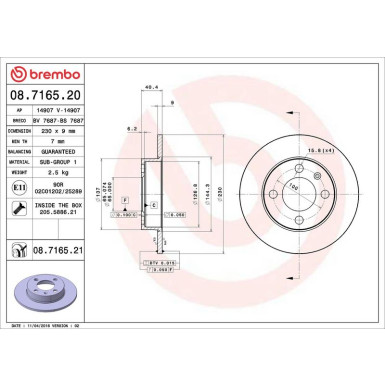 Brembo Bremsscheibe PRIME LINE - UV Coated 08.7165.21