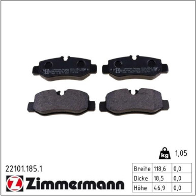 Zimmermann Bremsbelagsatz, Scheibenbremse 22101.185.1