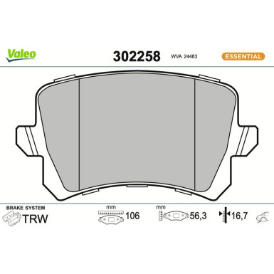 Valeo Bremsbelagsatz, Scheibenbremse ESSENTIAL 302258