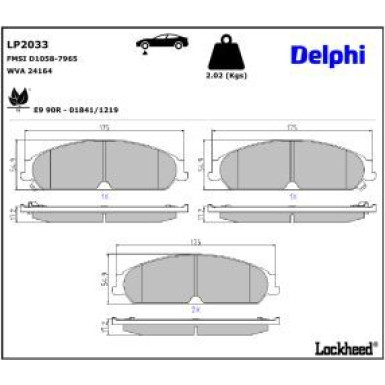 Delphi Bremsbelagsatz, Scheibenbremse LP2033