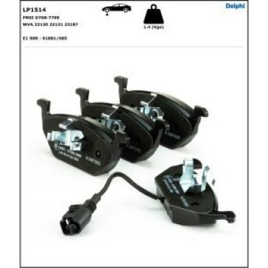 Delphi Bremsbelagsatz, Scheibenbremse LP1514 Delphi Bremsbelagsatz, Scheibenbremse LP1514