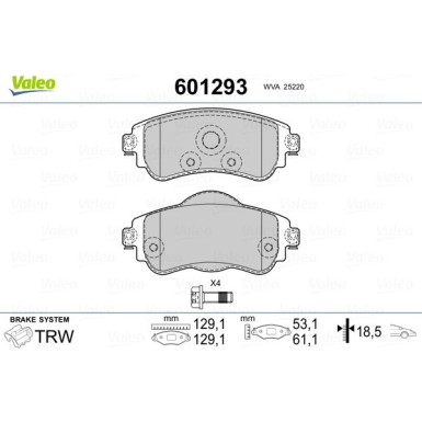 Valeo | Bremsbelagsatz, Scheibenbremse | 601293