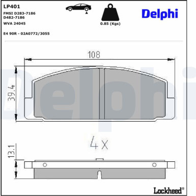 Delphi | Bremsbelagsatz, Scheibenbremse | LP401