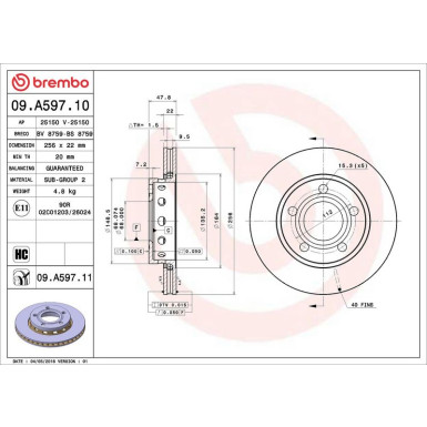 Brembo Bremsscheibe PRIME LINE - UV Coated 09.A597.11