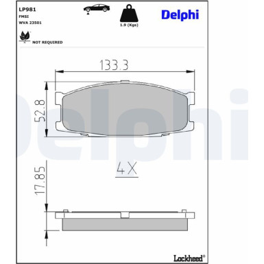 Delphi | Bremsbelagsatz, Scheibenbremse | LP981