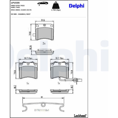 Delphi | Bremsbelagsatz, Scheibenbremse | LP1535