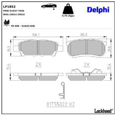 Delphi Bremsbelagsatz, Scheibenbremse LP1852