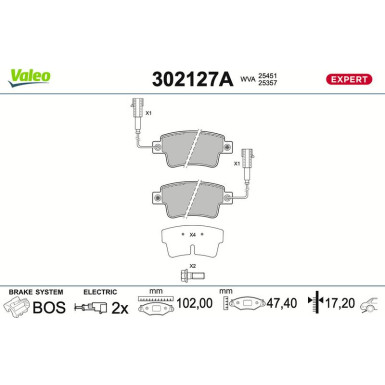 Valeo Bremsbelagsatz, Scheibenbremse EXPERT 302127A