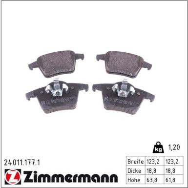 Zimmermann Bremsbelagsatz, Scheibenbremse 24011.177.1