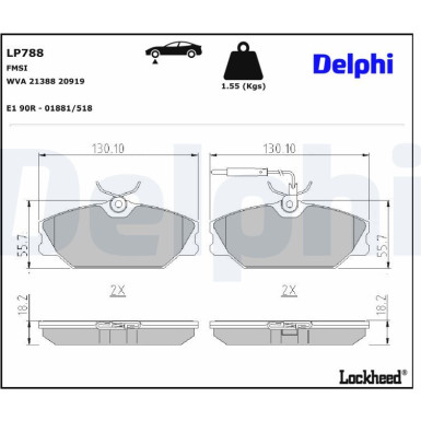 Delphi | Bremsbelagsatz, Scheibenbremse | LP788 Delphi | Bremsbelagsatz, Scheibenbremse | LP788