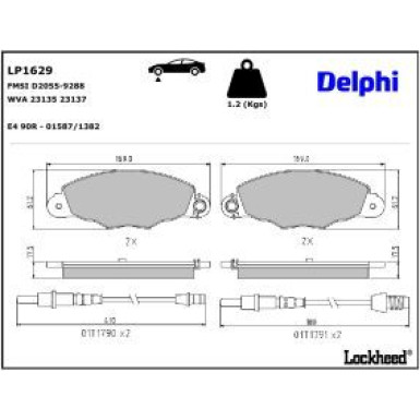 Delphi Bremsbelagsatz, Scheibenbremse LP1629