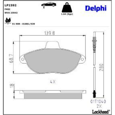 Delphi Bremsbelagsatz, Scheibenbremse LP1592