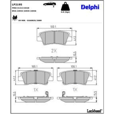 Delphi Bremsbelagsatz, Scheibenbremse LP2195