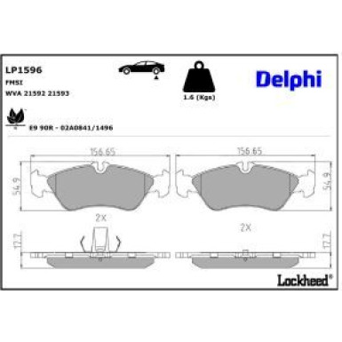 Delphi Bremsbelagsatz, Scheibenbremse LP1596 Delphi Bremsbelagsatz, Scheibenbremse LP1596