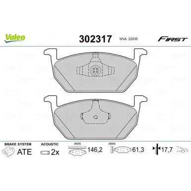 Valeo | Bremsbelagsatz, Scheibenbremse | 302317