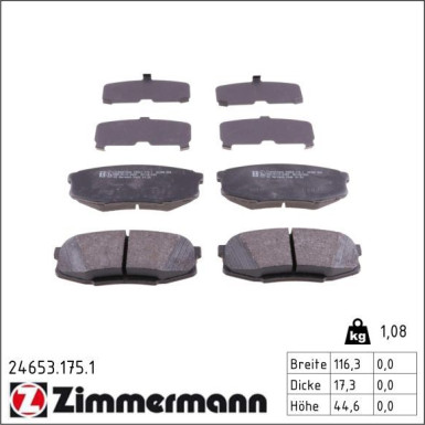 Zimmermann Bremsbelagsatz, Scheibenbremse 24653.175.1