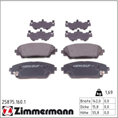 Zimmermann Bremsbelagsatz, Scheibenbremse 25875.160.1