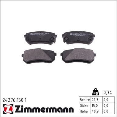 Zimmermann Bremsbelagsatz, Scheibenbremse 24276.150.1