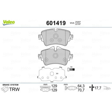 Valeo | Bremsbelagsatz, Scheibenbremse | 601419