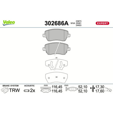 Valeo Bremsbelagsatz, Scheibenbremse EXPERT 302686A