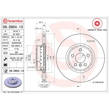 Brembo Bremsscheibe PRIME LINE - Composite 09.D904.13