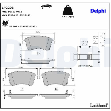Delphi | Bremsbelagsatz, Scheibenbremse | LP2203