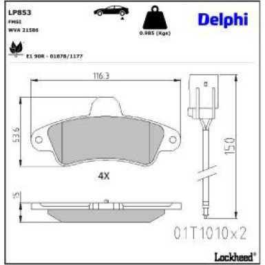 Delphi Bremsbelagsatz, Scheibenbremse LP853