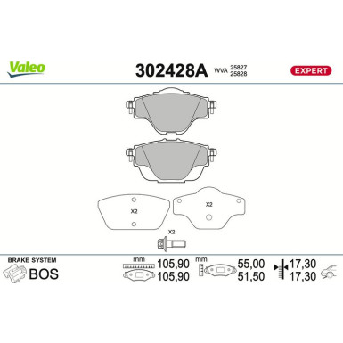 Valeo Bremsbelagsatz, Scheibenbremse EXPERT 302428A