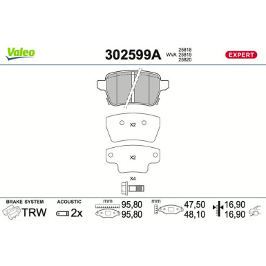 Valeo Bremsbelagsatz, Scheibenbremse EXPERT 302599A
