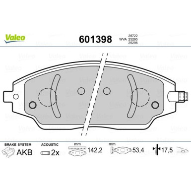 Valeo | Bremsbelagsatz, Scheibenbremse | 601398