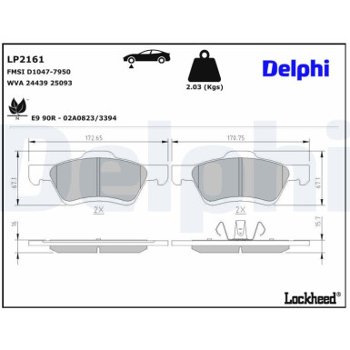 Delphi | Bremsbelagsatz, Scheibenbremse | LP2161 Delphi | Bremsbelagsatz, Scheibenbremse | LP2161