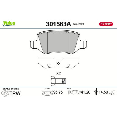 Valeo | Bremsbelagsatz, Scheibenbremse | 301583A