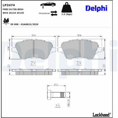 Delphi | Bremsbelagsatz, Scheibenbremse | LP2474