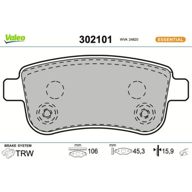 Valeo Bremsbelagsatz, Scheibenbremse ESSENTIAL 302101