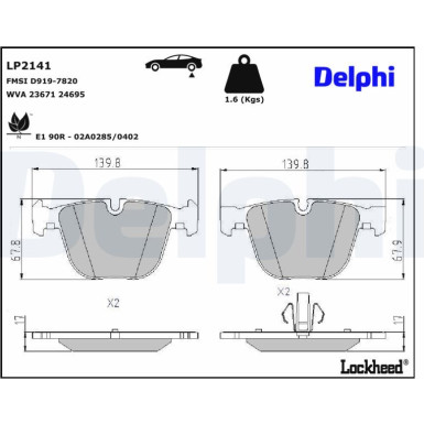 Delphi | Bremsbelagsatz, Scheibenbremse | LP2141