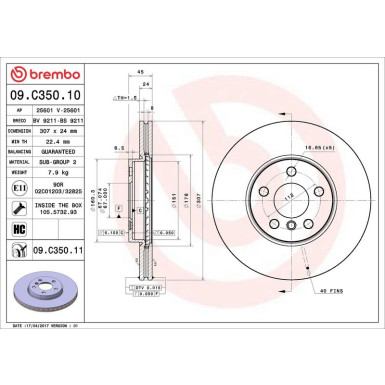 Brembo Bremsscheibe PRIME LINE - UV Coated 09.C350.11
