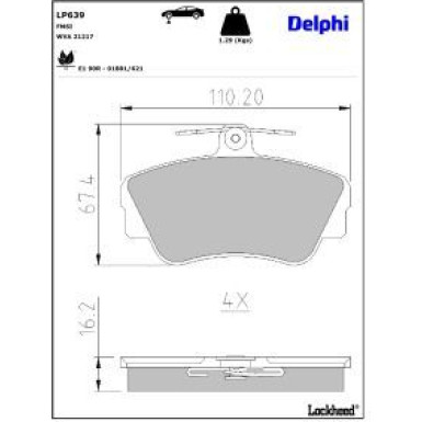 Delphi Bremsbelagsatz, Scheibenbremse LP639