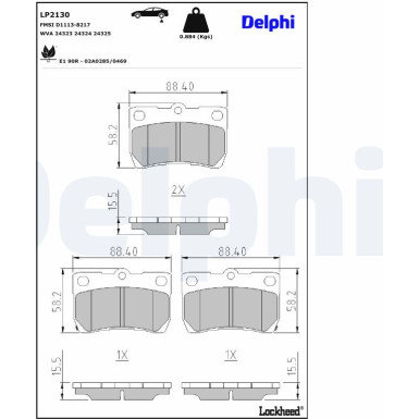 Delphi | Bremsbelagsatz, Scheibenbremse | LP2130