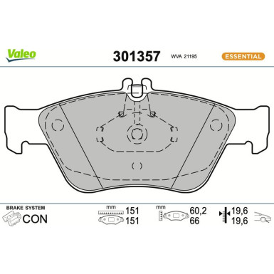 Valeo Bremsbelagsatz, Scheibenbremse ESSENTIAL 301357