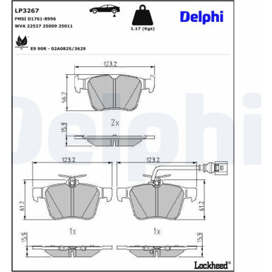 Delphi | Bremsbelagsatz, Scheibenbremse | LP3267