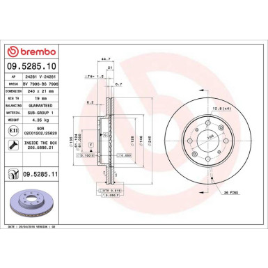 Brembo Bremsscheibe PRIME LINE - UV Coated 09.5285.11