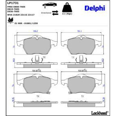 Delphi Bremsbelagsatz, Scheibenbremse LP1731