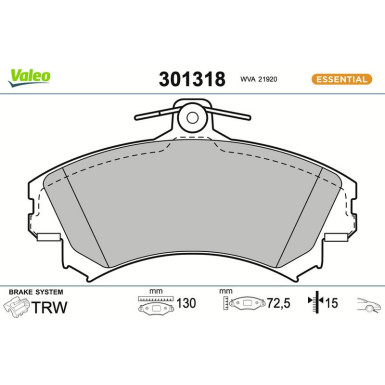 Valeo Bremsbelagsatz, Scheibenbremse ESSENTIAL 301318