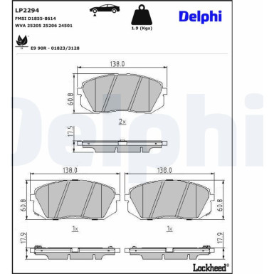 Delphi | Bremsbelagsatz, Scheibenbremse | LP2294