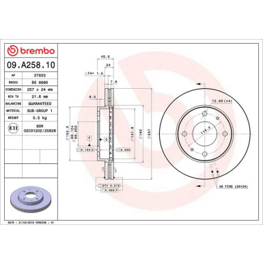 09.A258.10 Bremsscheibe PRIME LINE