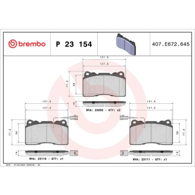 Brembo Bremsbelagsatz, Scheibenbremse PRIME LINE P 23 154