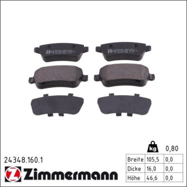 Zimmermann Bremsbelagsatz, Scheibenbremse 24348.160.1