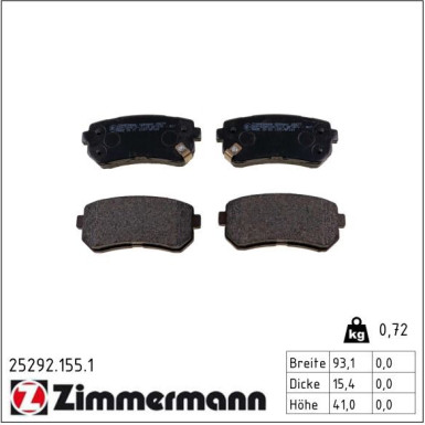 Zimmermann Bremsbelagsatz, Scheibenbremse 25292.155.1